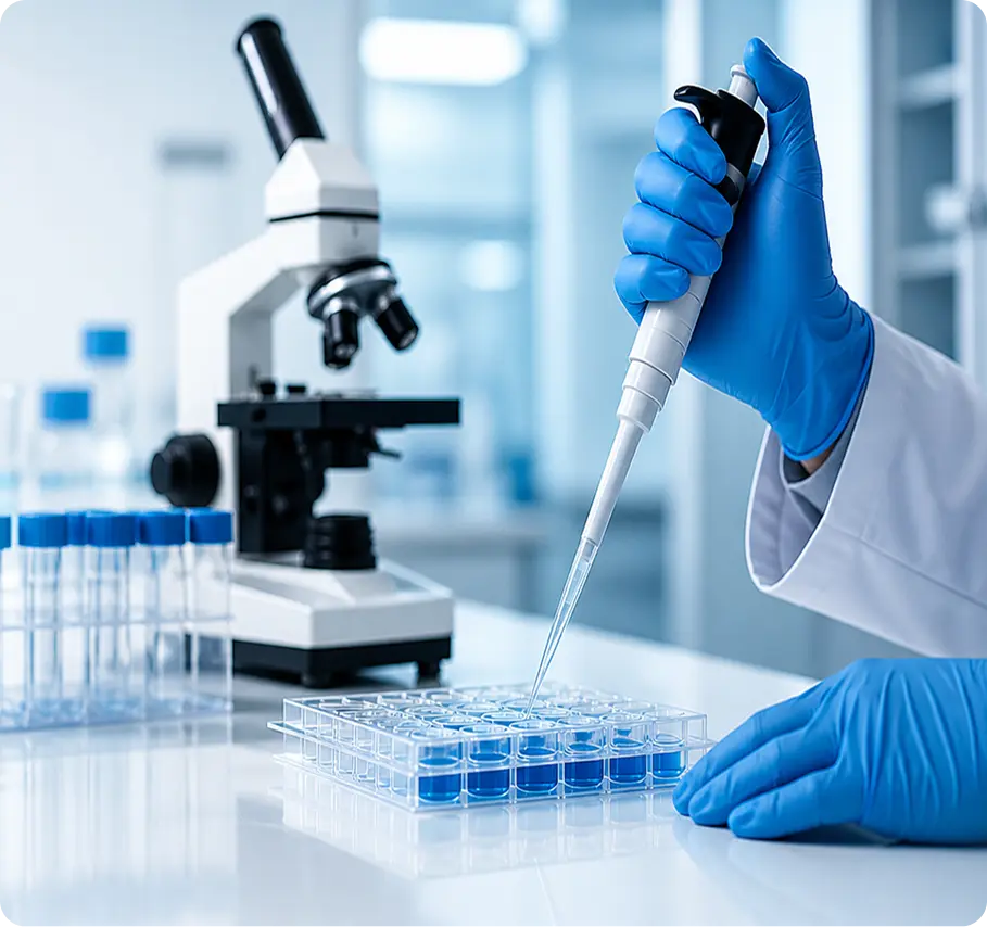 Laboratory technician pipetting sample